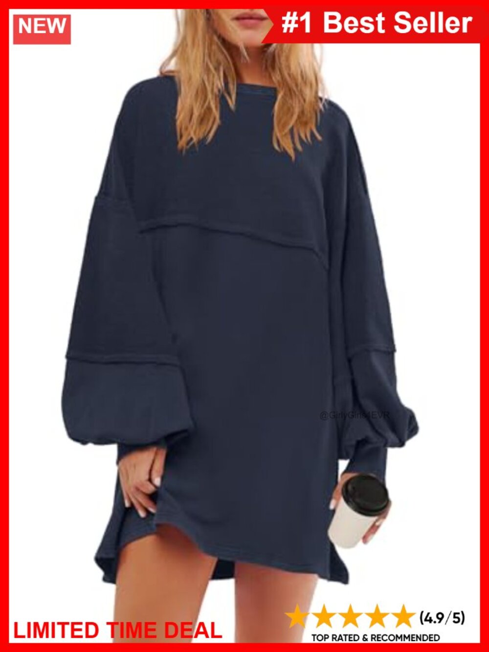Oversized Long Sleeve Sweatshirt Dress Tunic Pullover Crewneck